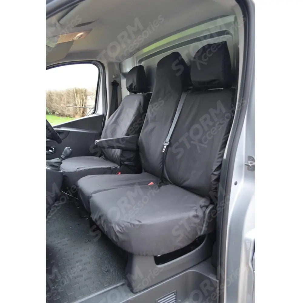 Renault Trafic 2014 On - Vauxhall Vivaro 2014-2019 Front Driver And Double Folding Passenger Underseat Storage Seat Covers - Black