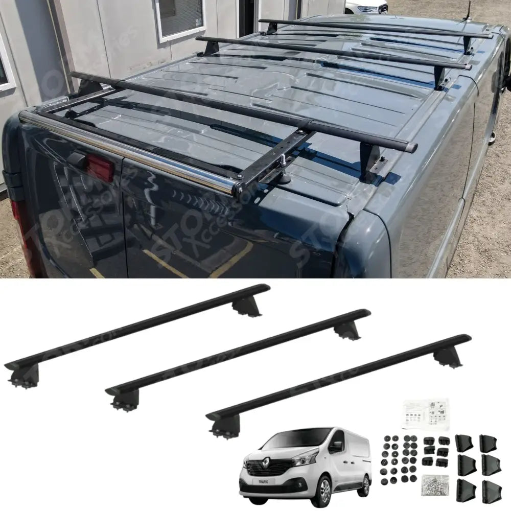 Renault Trafic - Vauxhall Vivaro 2014 On - Ridgerack Roof Rack V2 - 3 Bars Style In Black