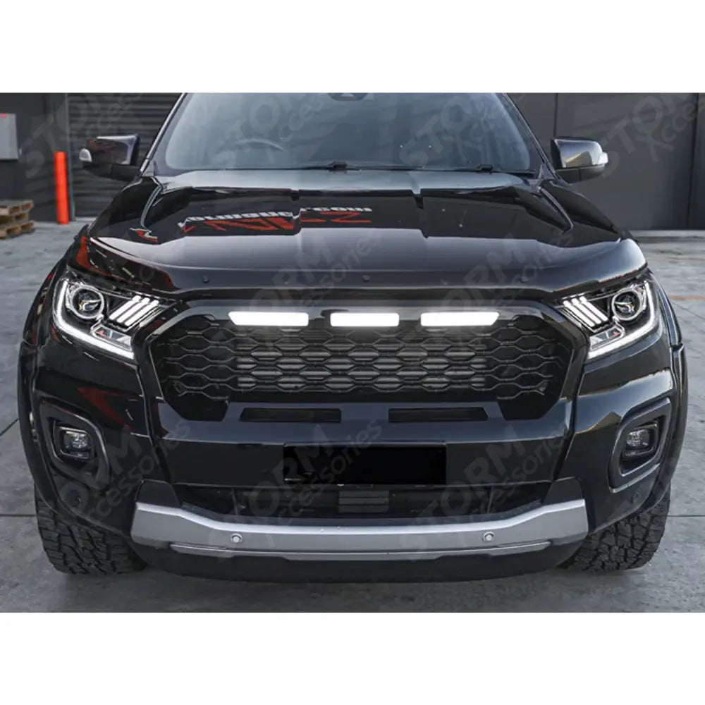 Replacement Grill With LED'S In Gloss Black - Mesh Style For Ranger T6 2016-2019