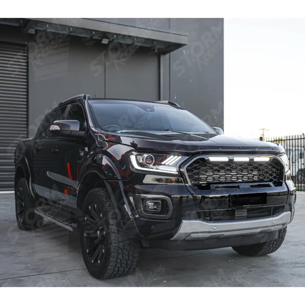 Replacement Grill With LED'S In Gloss Black - Mesh Style For Ranger T6 2016-2019