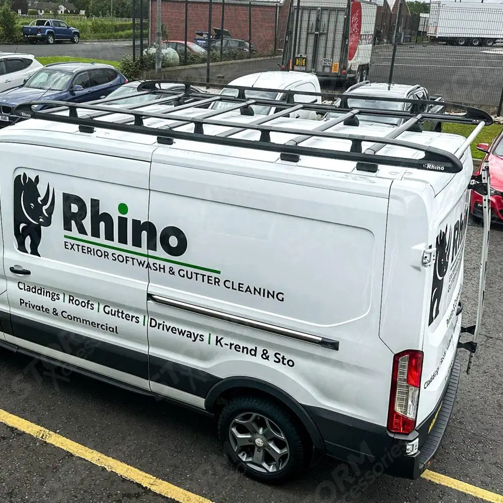 Rhino KammRack Black Aluminium Van Roof Rack For Ford Transit 2014 On LWB Medium Roof (L3H2)