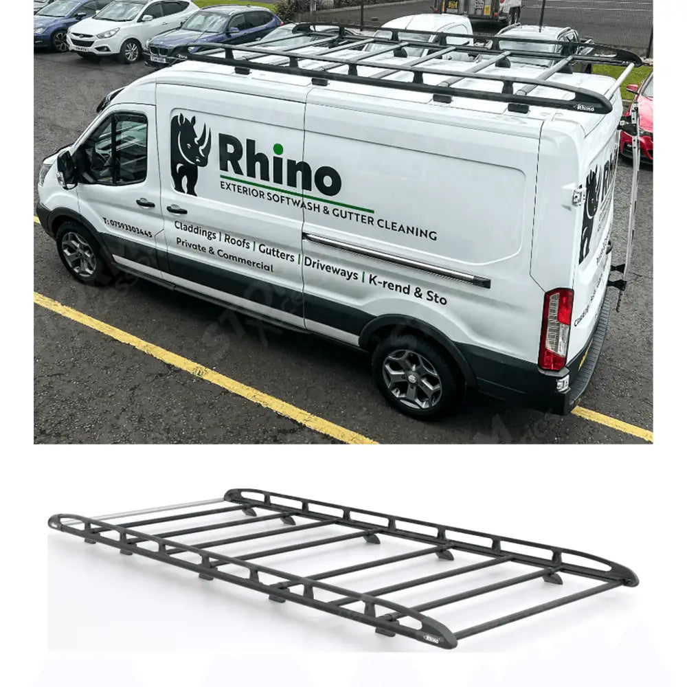 Rhino KammRack Black Aluminium Van Roof Rack For Ford Transit 2014 On LWB Medium Roof (L3H2)