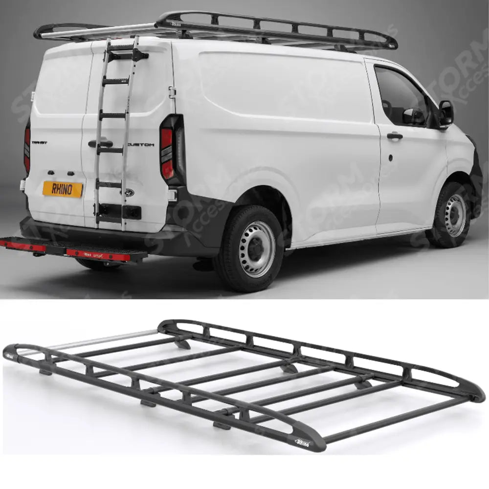 Rhino KammRack Black Aluminium Van Roof Rack For Ford Transit Custom 2023 On LWB Low Roof (L2H1) Twin Rear Doors