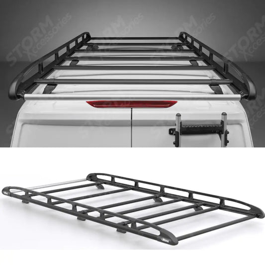 Rhino KammRack Black Aluminium Van Roof Rack For Ford Transit Custom 2023 On SWB Low Roof (L1H1) Tailgate Rear Door