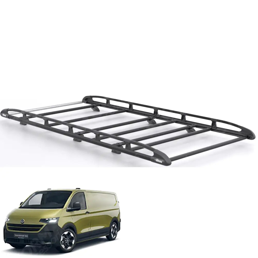 Rhino KammRack Black Aluminium Van Roof Rack For Volkswagen Transporter T7 2024 On LWB Low Roof (L2H1) Tailgate Rear Door