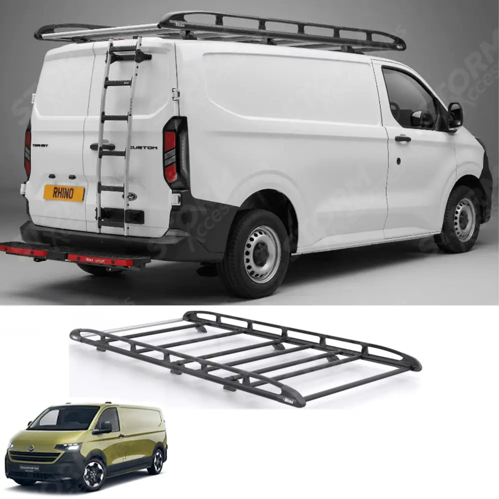 Rhino KammRack Black Aluminium Van Roof Rack For Volkswagen Transporter T7 2024 On LWB Low Roof (L2H1) Twin Rear Doors