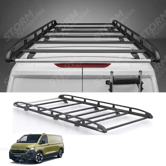 Rhino KammRack Black Aluminium Van Roof Rack - Volkswagen Transporter T7 2024 On SWB Low Roof (L1H1) Tailgate Rear Door
