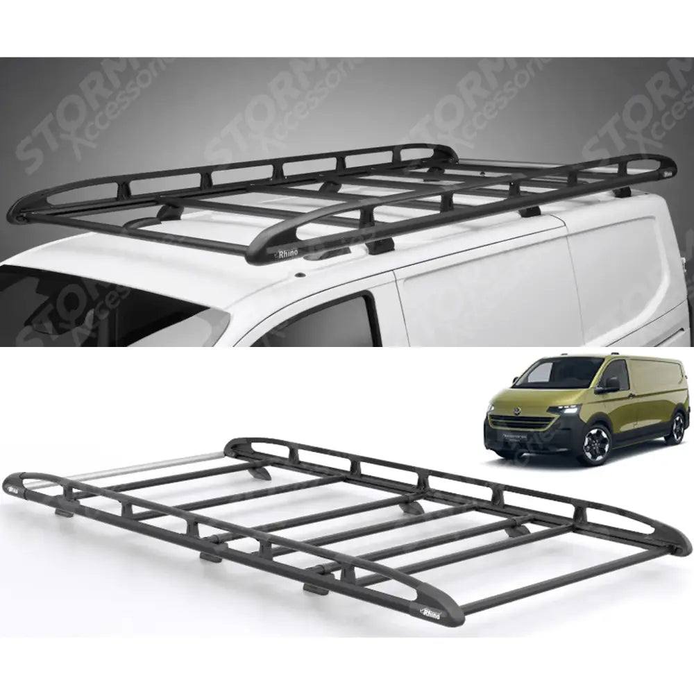 Rhino KammRack Black Aluminium Van Roof Rack - Volkswagen Transporter T7 2024 On SWB Low Roof (L1H1) Twin Rear Doors