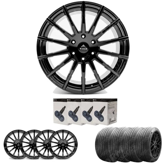 Ridge KN14 Gloss Black 6X120 20 Inch Alloys With Tyre & TPMS Package 245/40/20