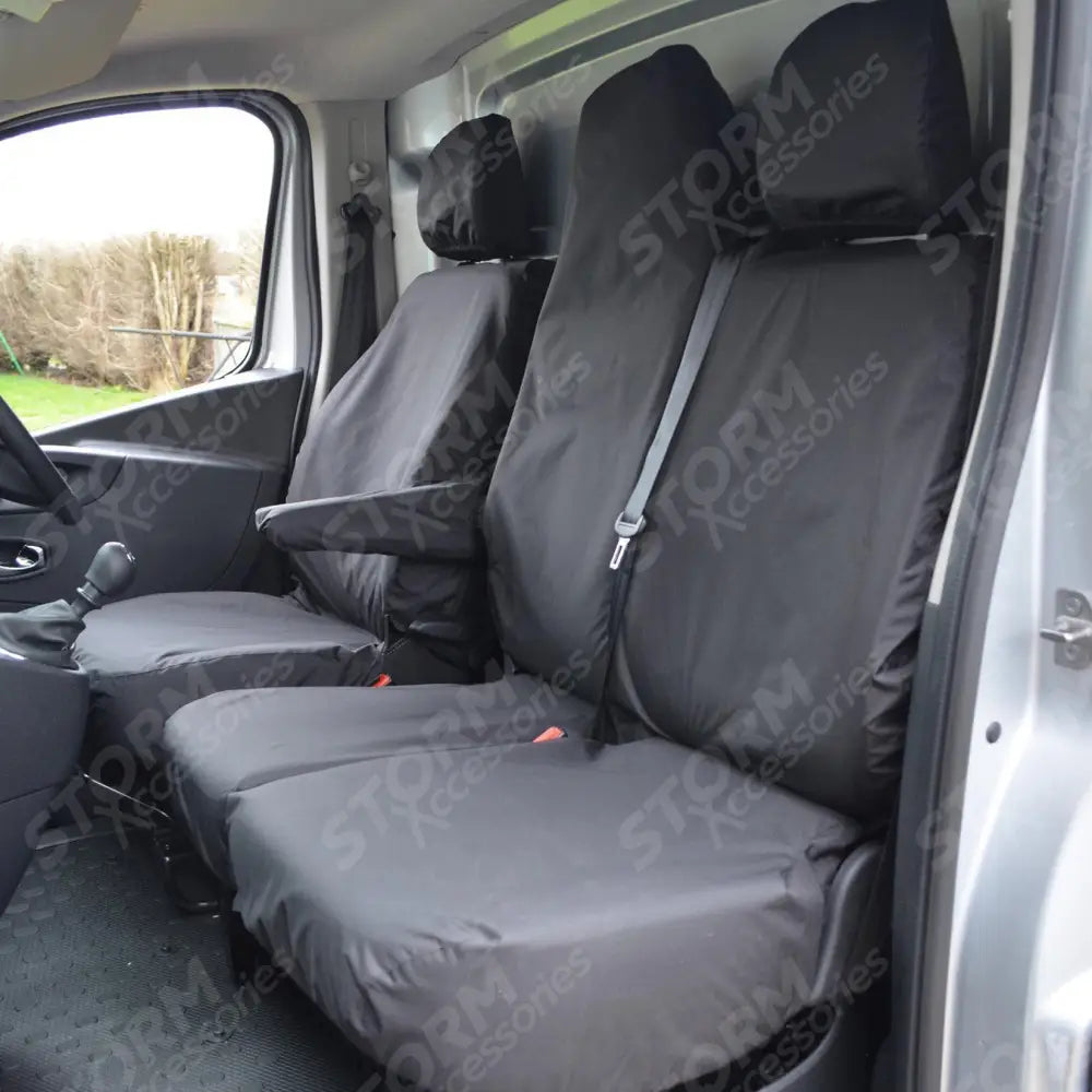 Seat Covers Black For Vauxhall Vivaro 2014-2019 Tailored Front Folding Seats Renault Trafic 2014 On