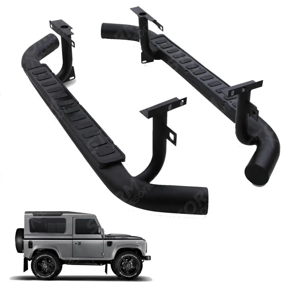 Side Steps Pair Black For Land Rover Defender 90 STX Style Running Boards 2003-2020