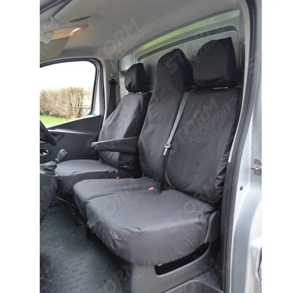Sportive Driver And Front Double Folding Passenger Seat Covers Black For Vauxhall Vivaro 2014-2019