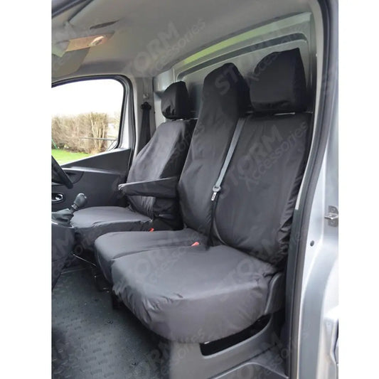 Sportive Driver And Front Double Folding Passenger Seat Covers Black For Vauxhall Vivaro 2014-2019