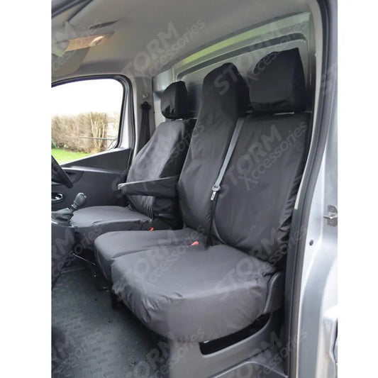 Sportive Driver And Front Double Folding Passenger Seat Covers Black For Vauxhall Vivaro 2014-2019