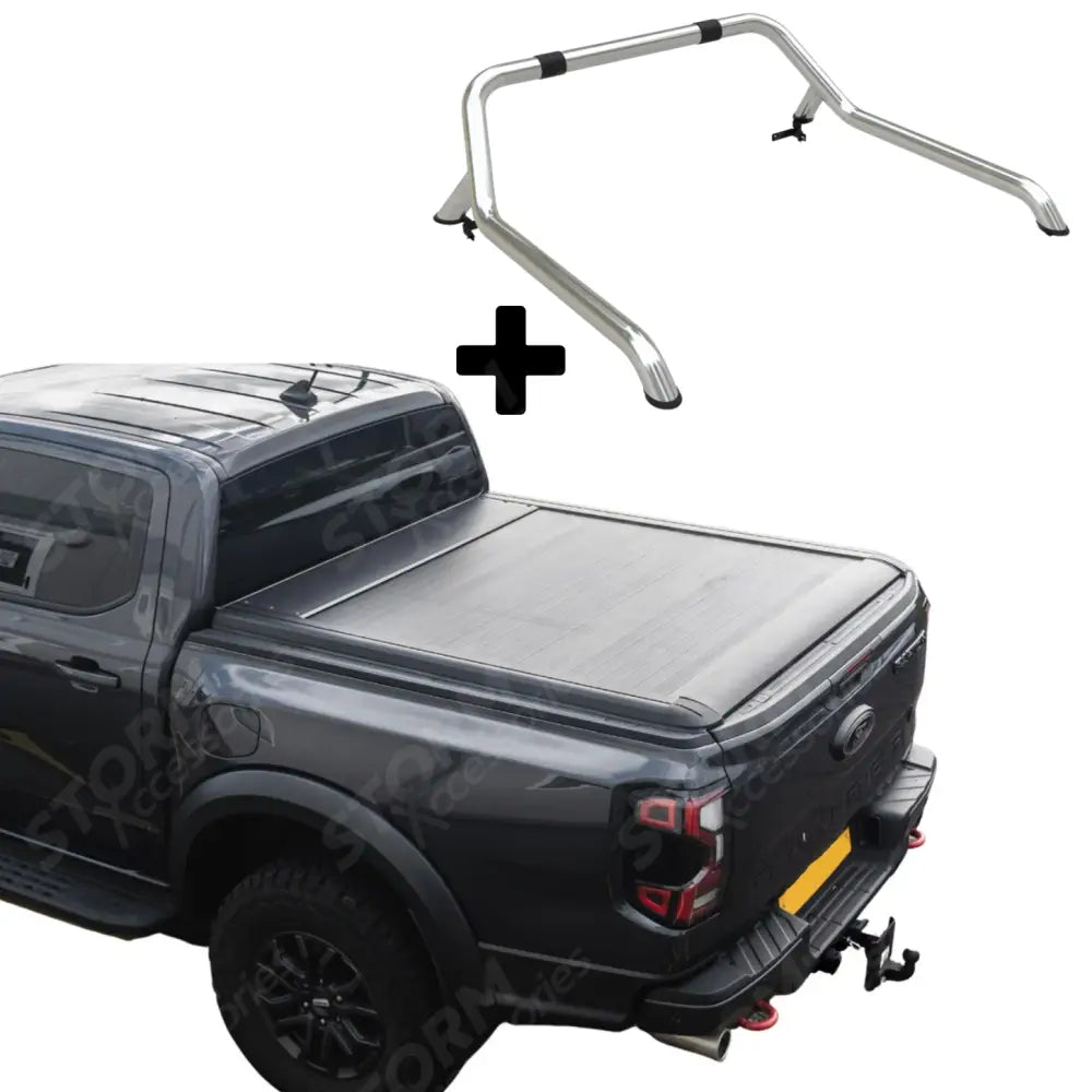 Standard Auto Ridgeback Roll Top Cover & Ridgeback Roll Bar In Stainless Steel For Ford Ranger T9 2023 On Double Cab