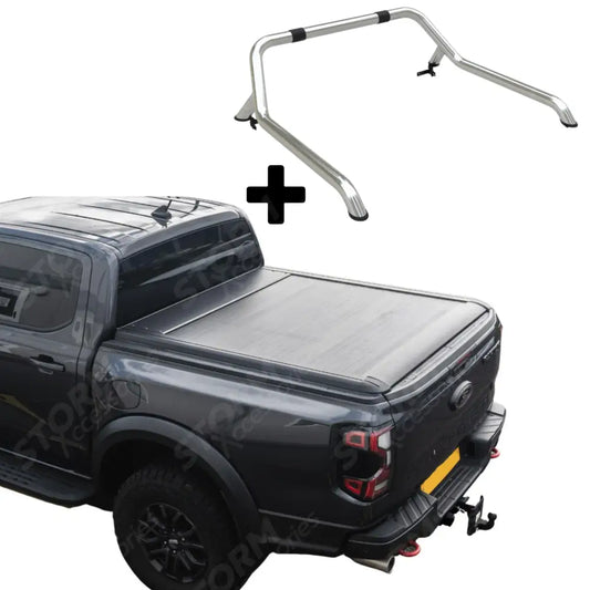 Standard Auto Ridgeback Roll Top Cover & Ridgeback Roll Bar In Stainless Steel For Ford Ranger T9 2023 On Double Cab