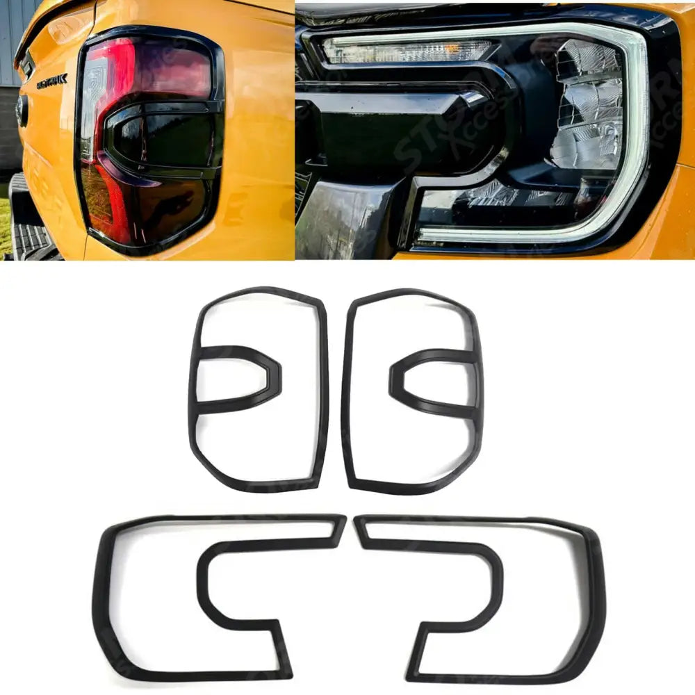 Stx Head Light & Tail Light Covers Pack In Gloss Black For Ford Ranger & Raptor T9 2023 On