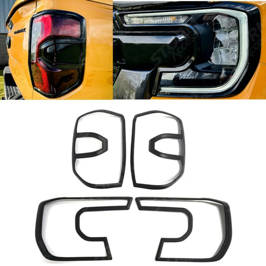 Stx Head Light & Tail Light Covers Pack In Gloss Black For Ford Ranger & Raptor T9 2023 On