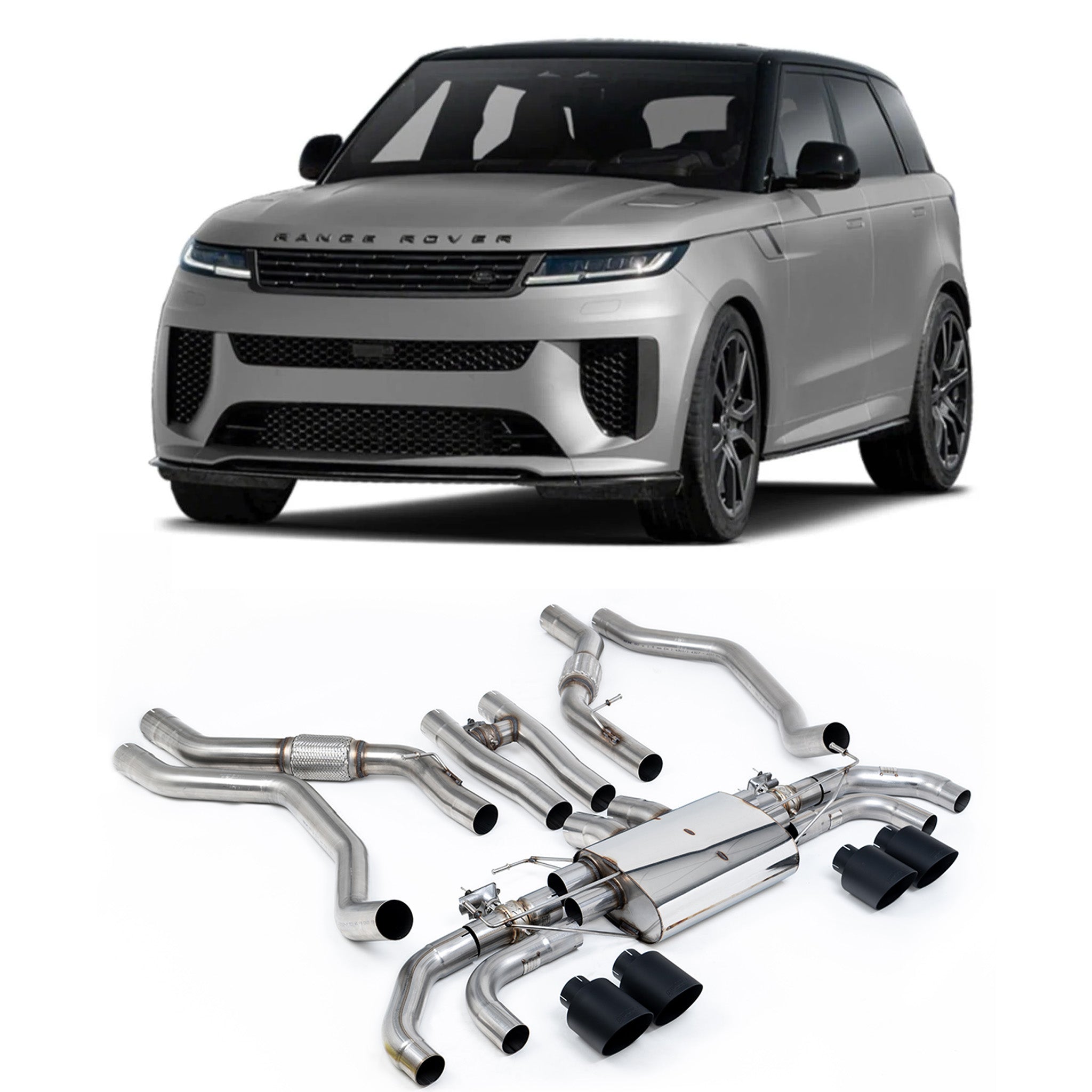 Range Rover Sport SV L461 2023+ SV 4.4 V8 Milltek Sport Cat Back Exhaust System Cerakote Black Tips