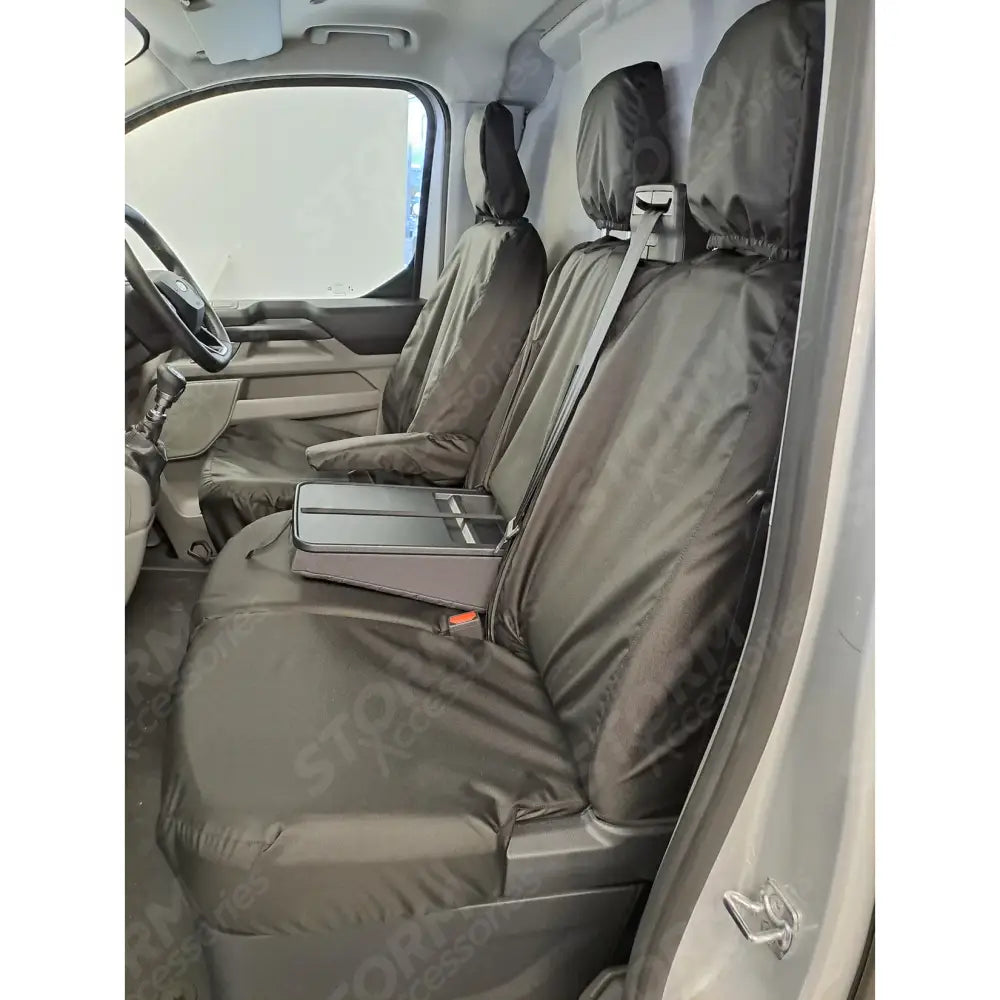 Tailored Driver & Double Passenger With Worktray Seat Covers In Black For Volkswagen Transporter T7 2025+