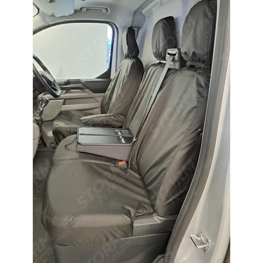 Tailored Driver & Double Passenger With Worktray Seat Covers In Black For Volkswagen Transporter T7 2025+
