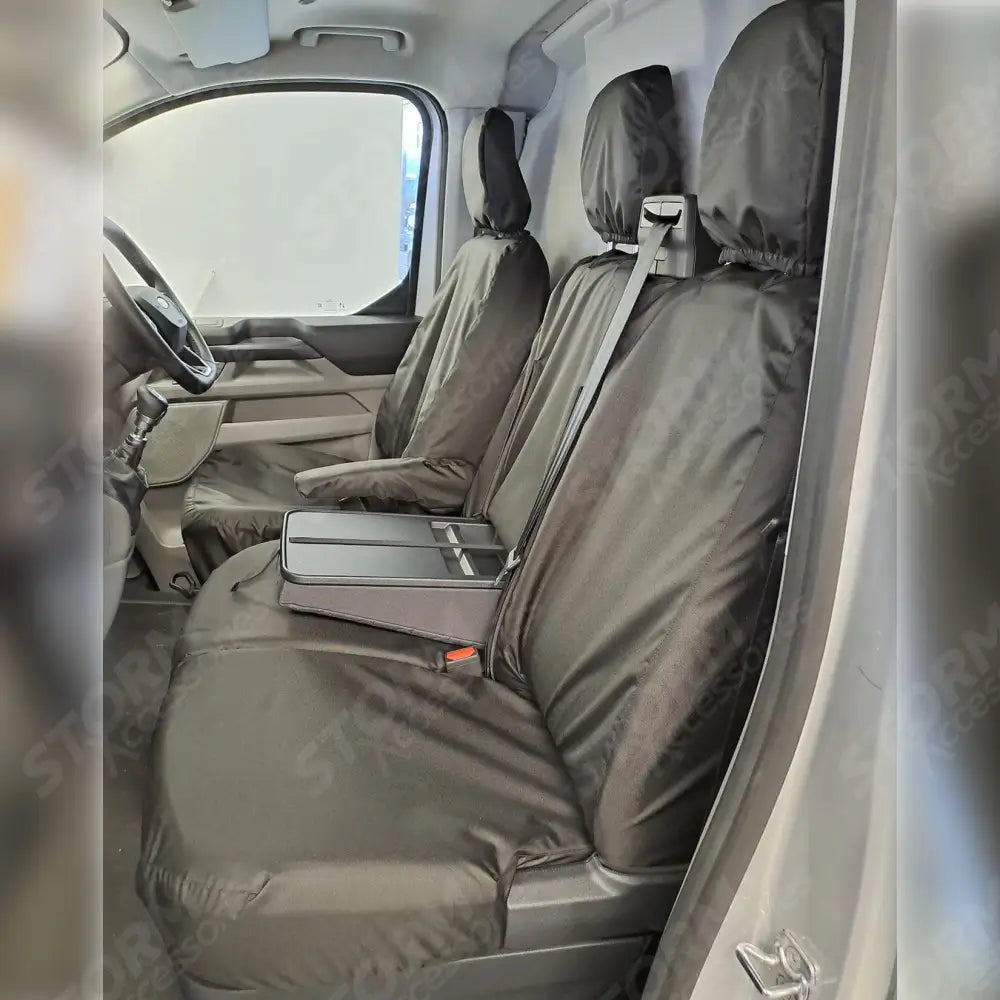Tailored Front Seat Covers In Black For Ford Transit Custom MK2 2024+ Drivers & Double Passenger WITH Worktray