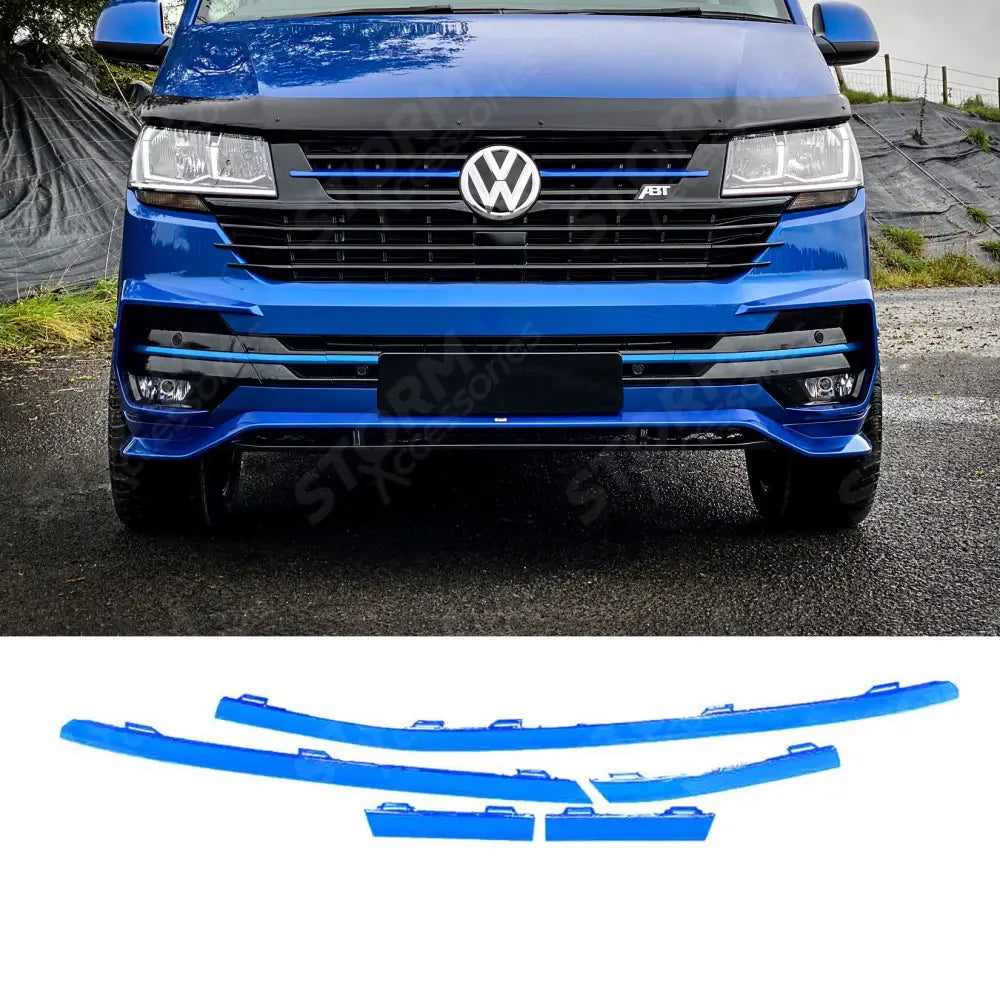 Transporter Front Bumper Lower 5pcs Grille Trim Inserts Choose Colour For Vw T6.1 2019 - 2024 Blue
