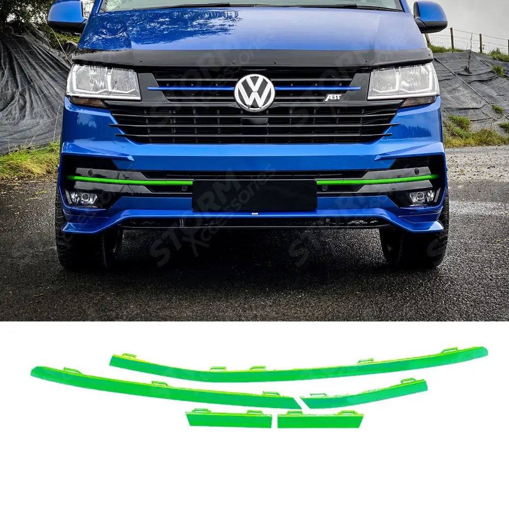 Transporter Front Bumper Lower 5pcs Grille Trim Inserts Choose Colour For Vw T6.1 2019 - 2024 Green