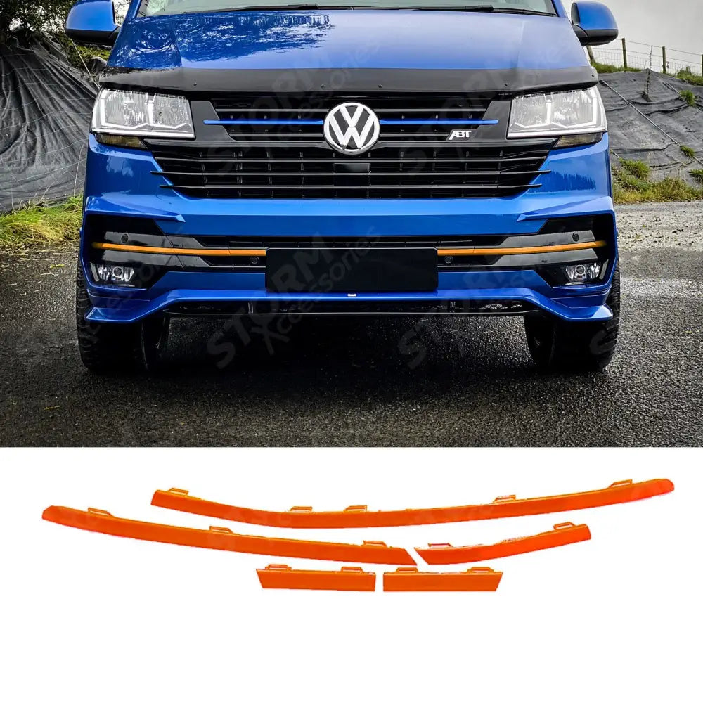 Transporter Front Bumper Lower 5pcs Grille Trim Inserts Choose Colour For Vw T6.1 2019 - 2024 Orange