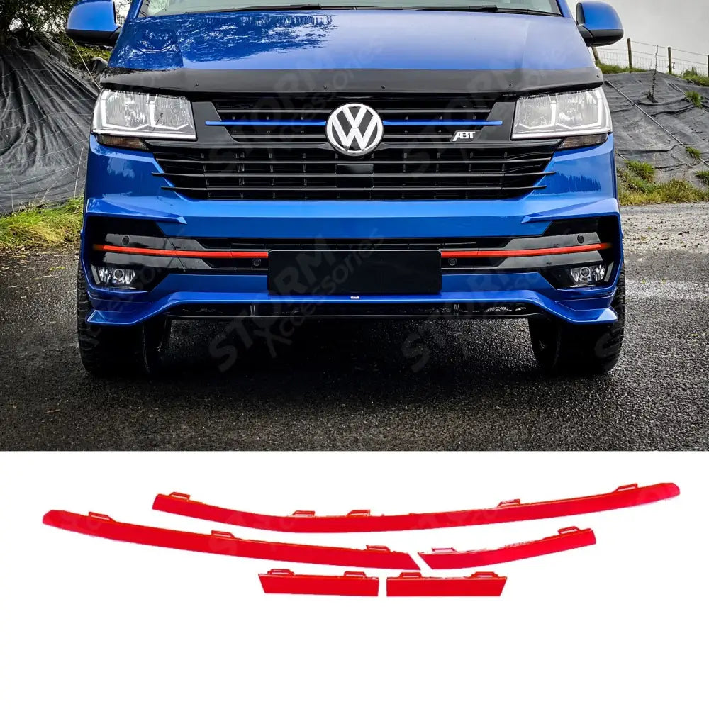 Transporter Front Bumper Lower 5pcs Grille Trim Inserts Choose Colour For Vw T6.1 2019 - 2024 Red
