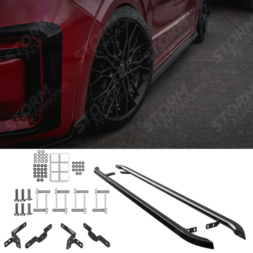 Trapezoid Side Bars In Gloss Black For Volkswagen Transporter LWB T7 2025 on