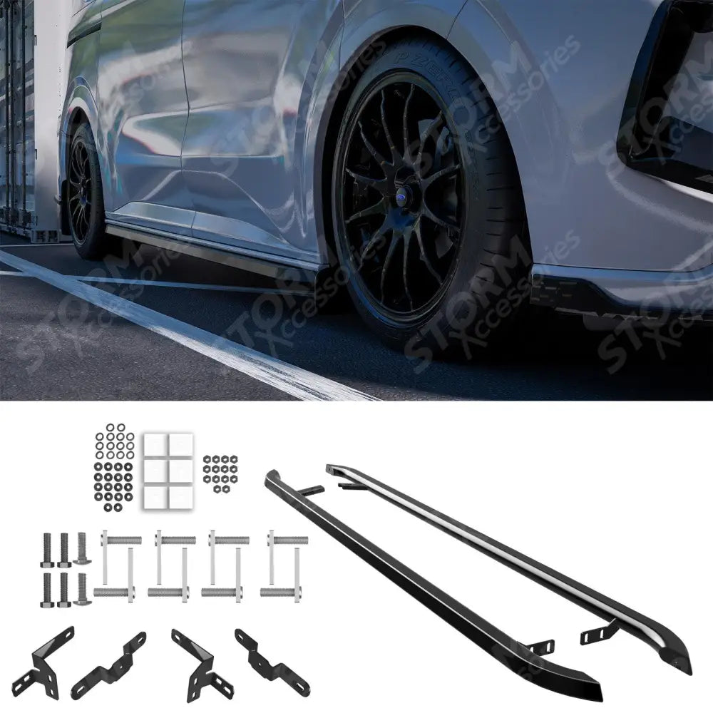 Trapezoid Side Bars SWB In Gloss Black For Ford Transit Custom MK2 2024 on