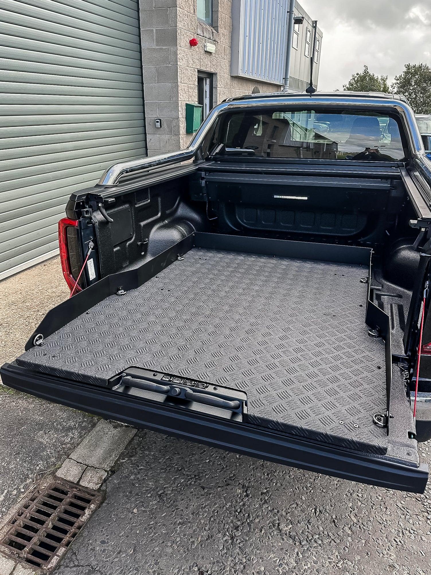 UNIVERSAL HEAVY DUTY LOAD BED METAL SLIDING TRAY FOR DOUBLE CAB PICK UPS - IN BLACK - Storm Xccessories