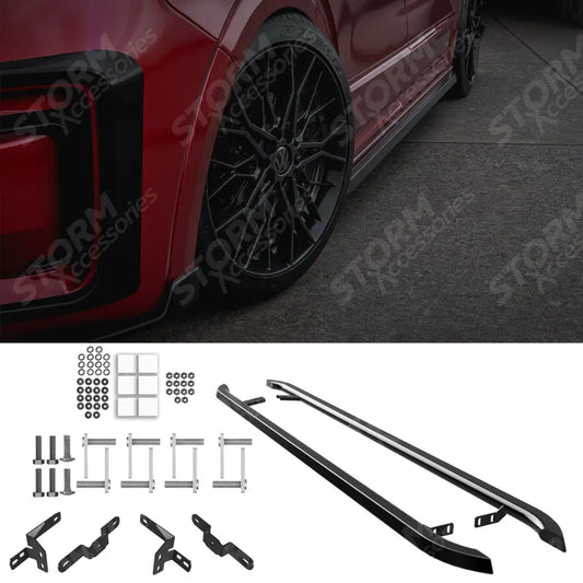 Volkswagen Transporter LWB T7 2025 on Trapezoid Side Bars In Gloss Black
