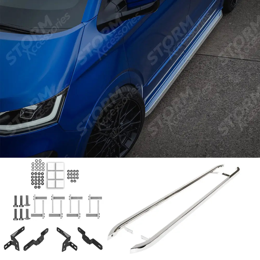 Volkswagen Transporter LWB T7 2025 On Trapezoid Side Bars In Stainless Steel