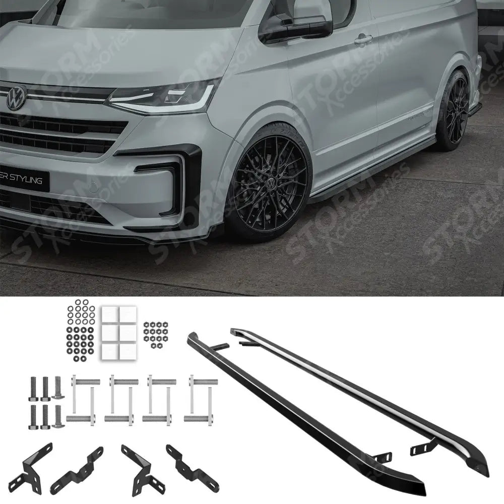 Volkswagen Transporter SWB T7 2025 on Trapezoid Side Bars In Gloss Black