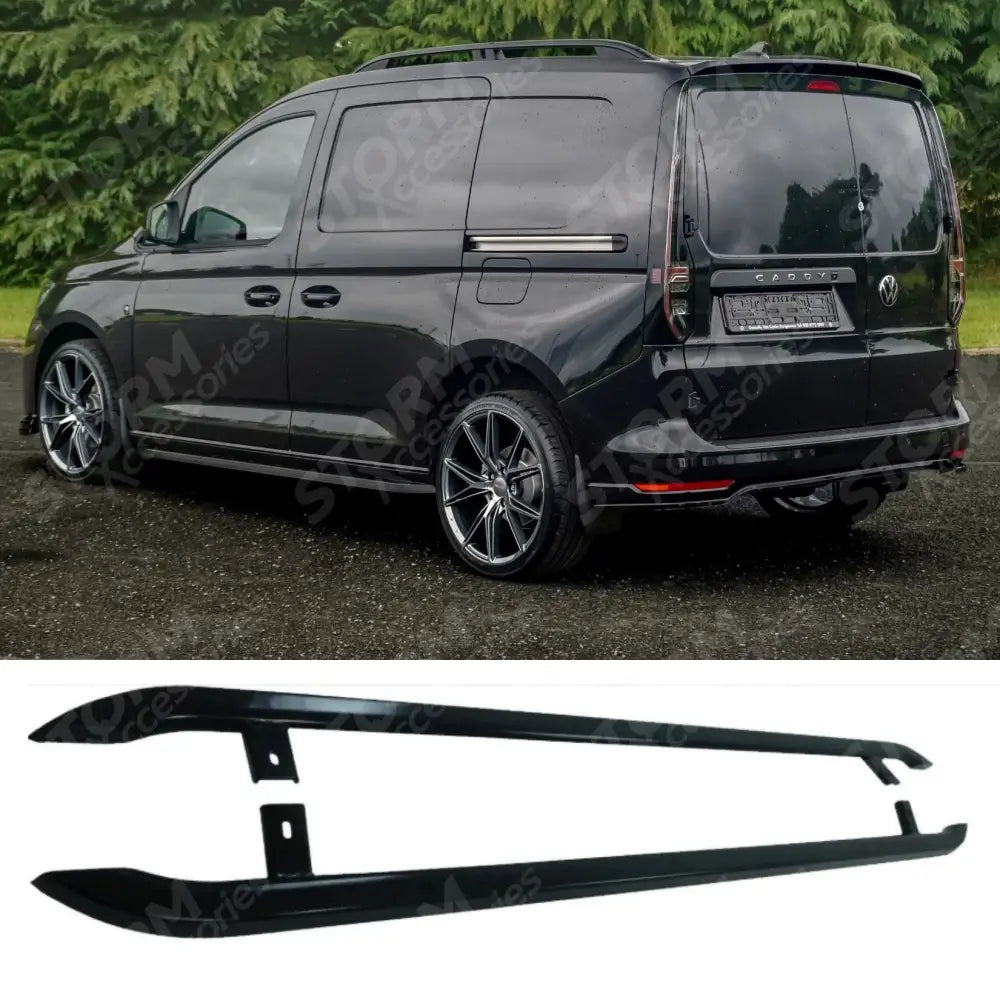 VW Caddy 2021 On SWB Trapeziod Side Bars in Gloss Black
