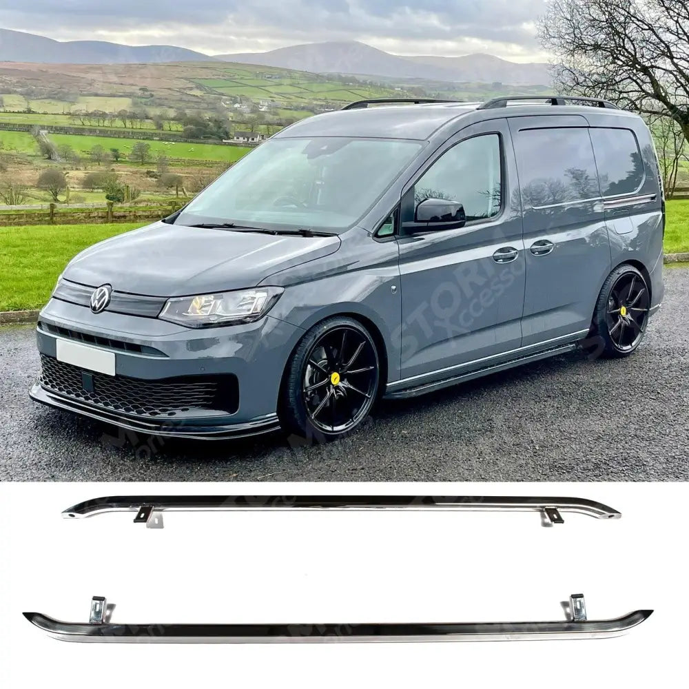 VW Caddy 2021 On SWB Trapezoid Side Bars In Stainless Steel
