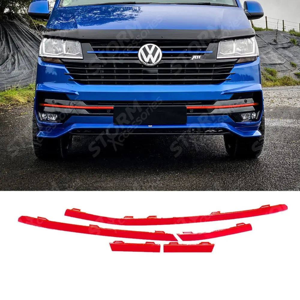 Vw T6.1 2019 - 2024 Transporter Front Bumper Lower 5pcs Grille Trim Inserts Choose Colour Red