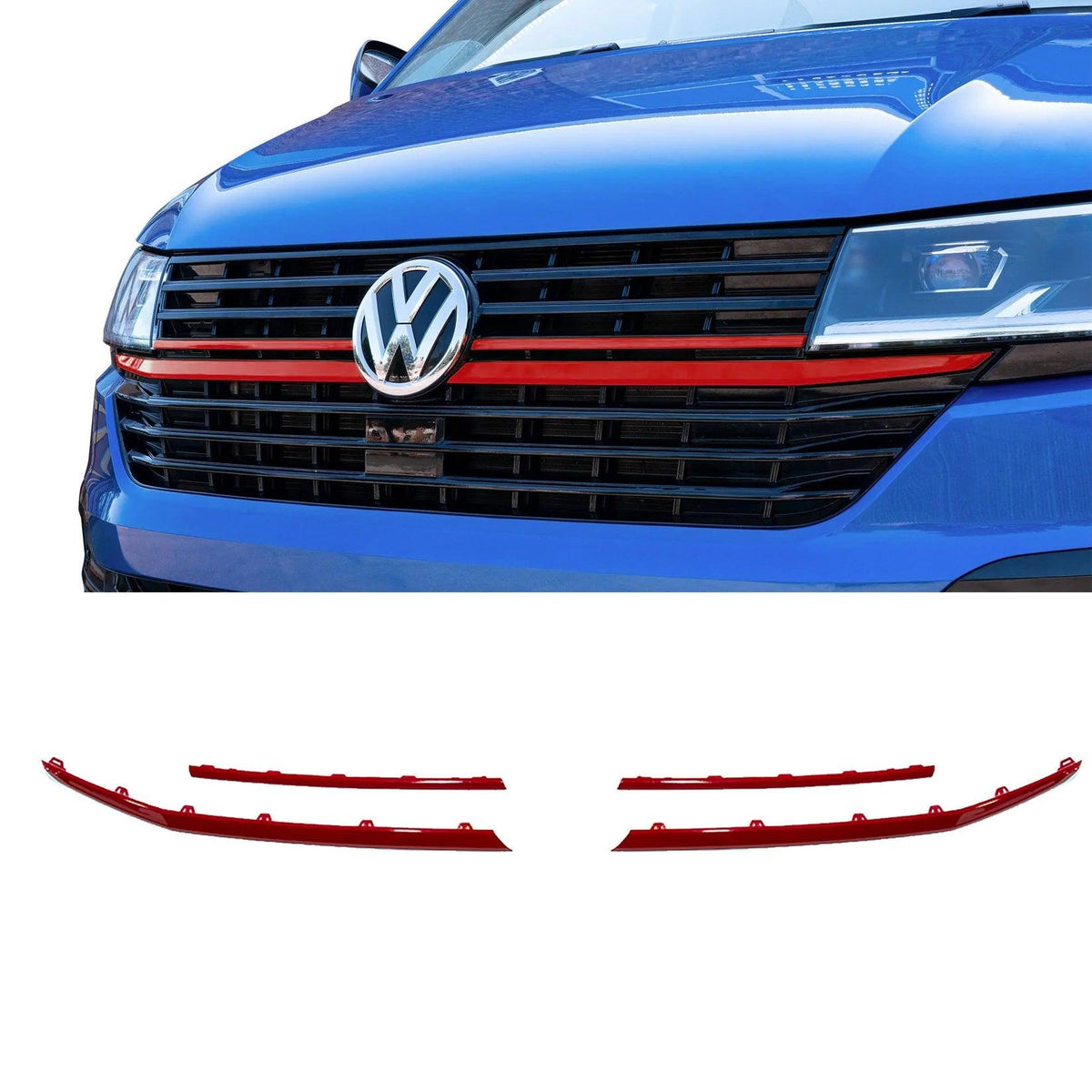 Vw T6.1 Transporter Front Radiator Badged Grille Upper Lower Clip In Trim Choose Colour Red