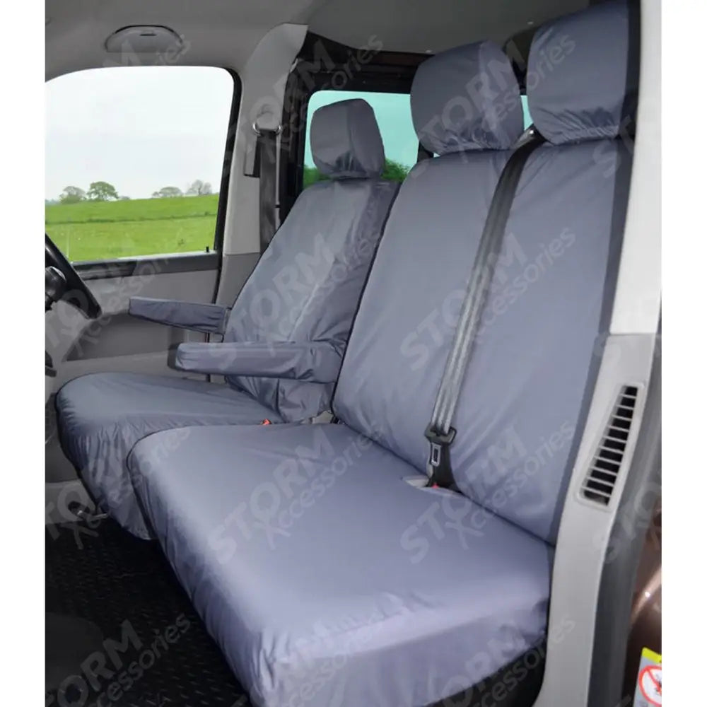 Vw Transporter T5 2003-2009 Front Driver And Double Passenger Seat Covers - Grey