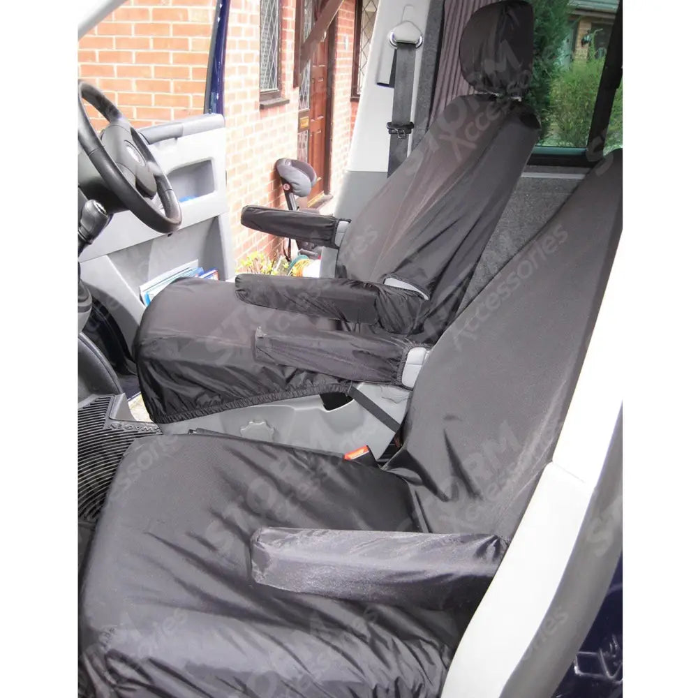 Vw Transporter T5 2003-2009 Front Pair Seat Covers With Armrests - Black