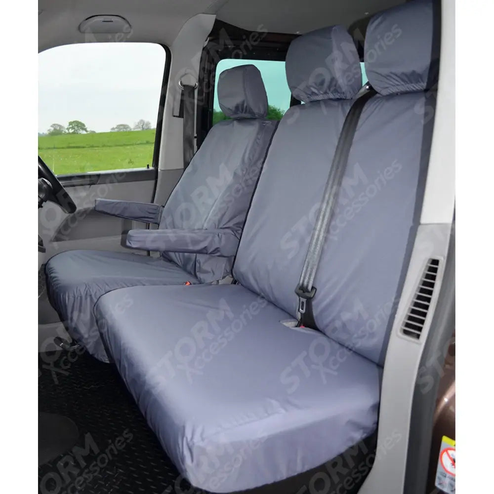 Vw Transporter T5 T6 2010 On Driver And Front Double Passenger Seat Covers - Grey