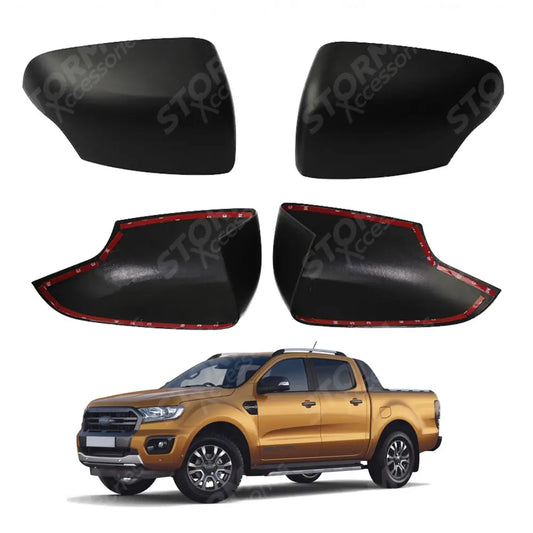 Wing Mirror Covers Caps Black Pair For Ford Ranger T6 2016-2022