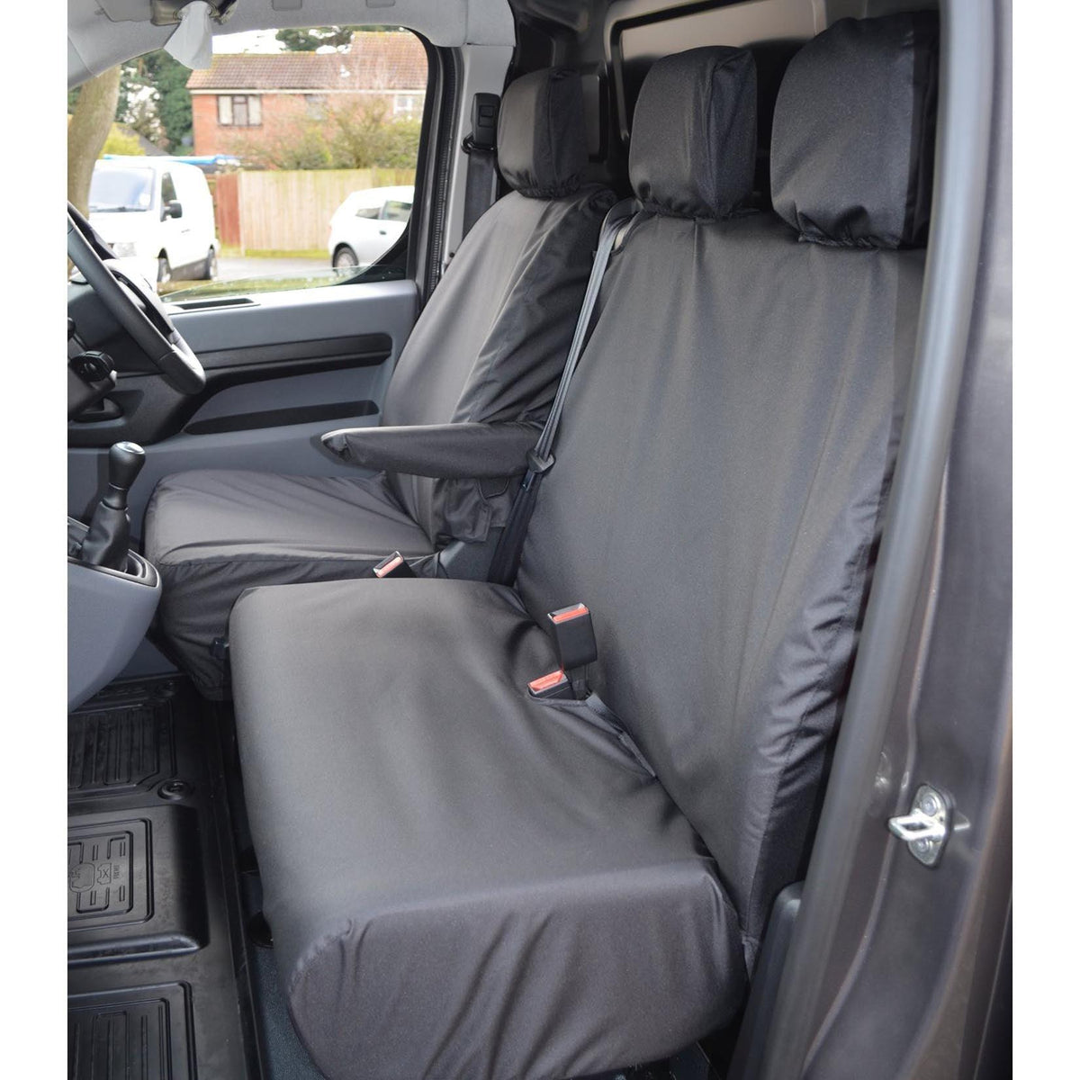 CITROEN DISPATCH VAN 2016 ON DRIVER'S SEAT AND NON-FOLDING DOUBLE PASSENGER (NO WORKTRAY, NON-SPLIT BASE) SEAT COVERS - BLACK - Storm Xccessories2