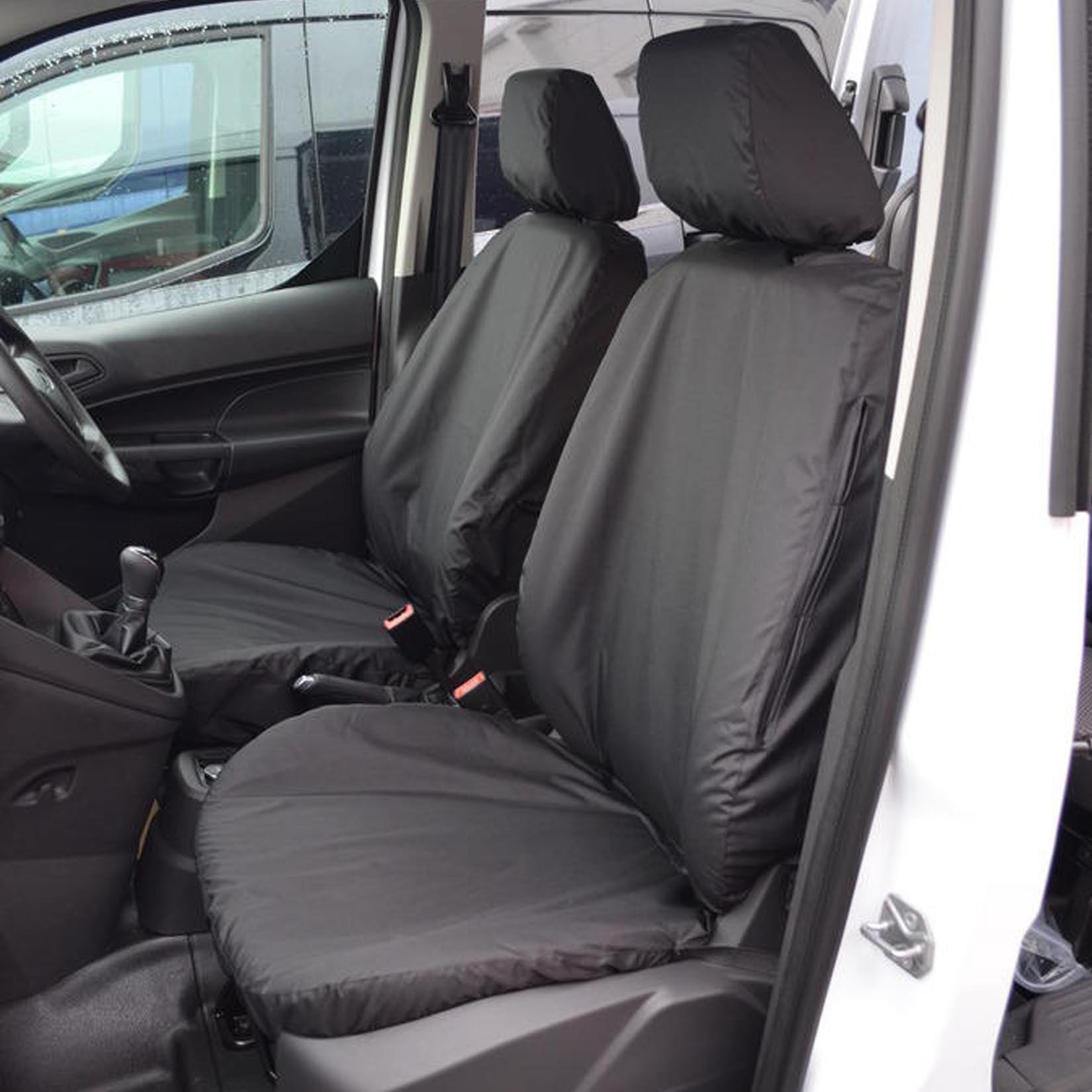 FORD TRANSIT CONNECT 2014-2018 DRIVER AND SINGLE PASSENGER SEAT COVERS (NO ARMREST) – PAIR – BLACK - Storm Xccessories2