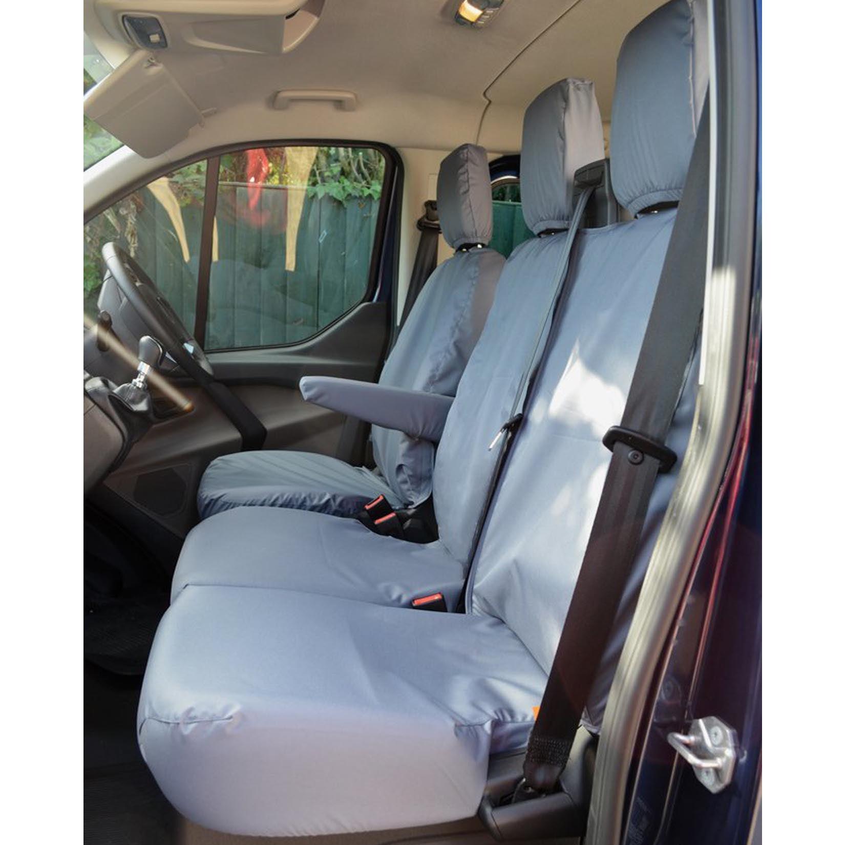 FORD TRANSIT CUSTOM 2013 ON DRIVER SEAT AND DOUBLE PASSENGER SEAT COVERS - NO WORK TRAY - GREY - Storm Xccessories2