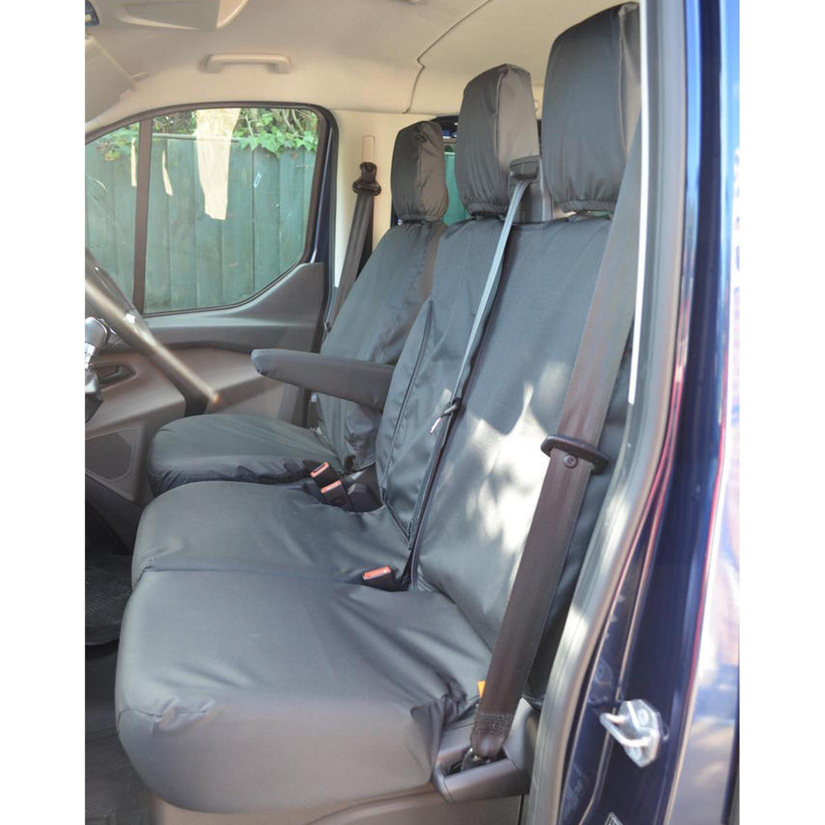 FORD TRANSIT CUSTOM TOURNEO/KOMBI 2013 ON 9 SEAT WITH WORKTRAY REAR - BLACK TAILORED SEAT COVERS - Storm Xccessories2