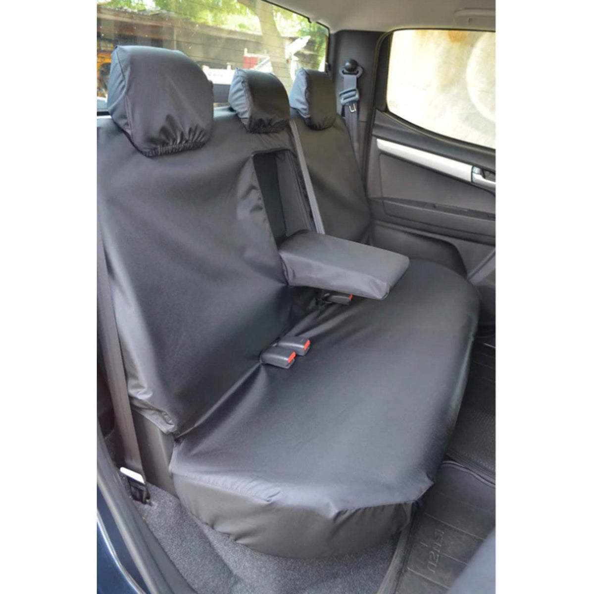 ISUZU D-MAX 2021 ONWARD REAR SEAT COVERS - BLACK WITH CENTRAL ARMREST - Storm Xccessories2