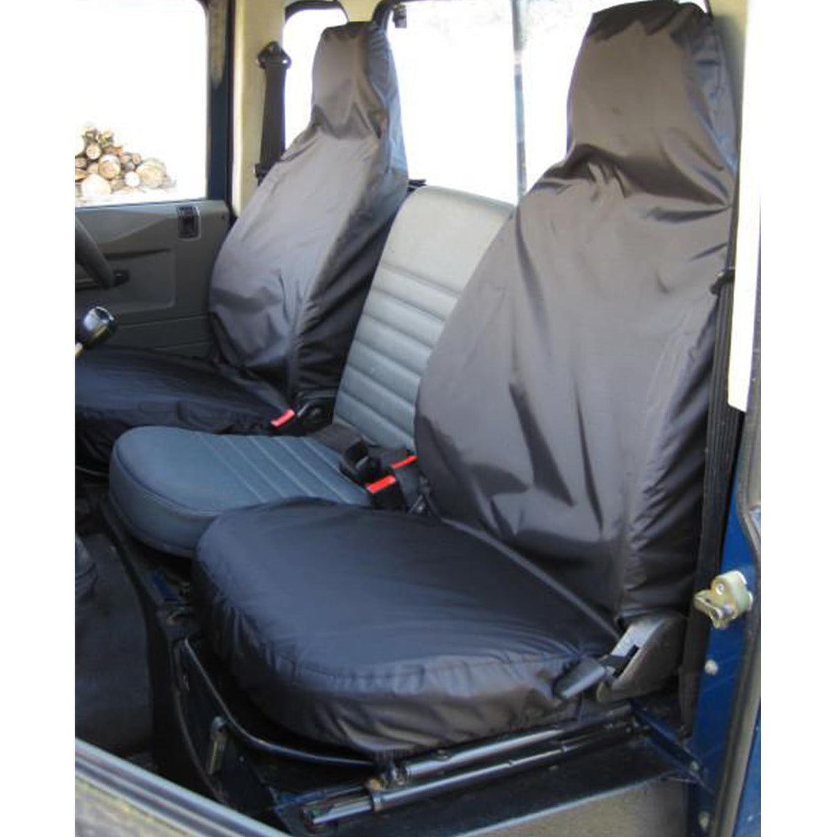 LAND ROVER DEFENDER 90 / 110 - 1983-2007 DRIVER AND SINGLE FRONT PASSENGER SEAT COVERS - BLACK - Storm Xccessories2